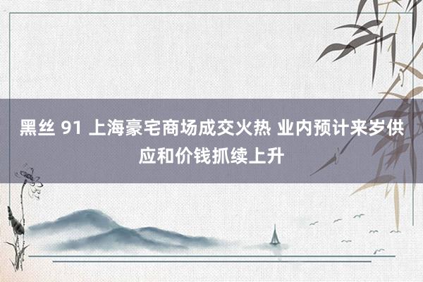 黑丝 91 上海豪宅商场成交火热 业内预计来岁供应和价钱抓续上升
