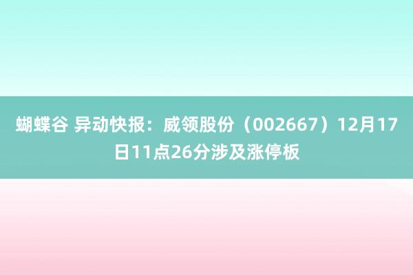 蝴蝶谷 异动快报：威领股份（002667）12月17日11点26分涉及涨停板