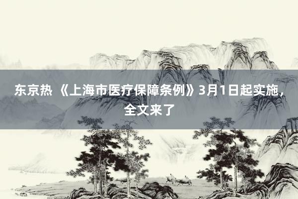 东京热 《上海市医疗保障条例》3月1日起实施，全文来了