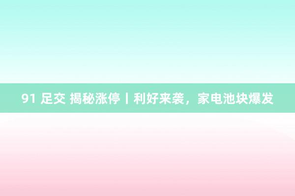 91 足交 揭秘涨停丨利好来袭，家电池块爆发
